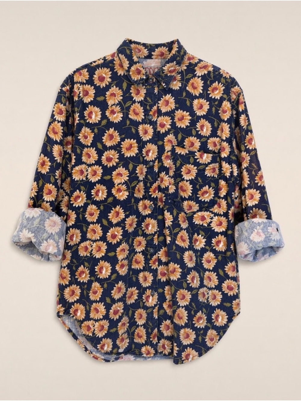 Vintage Quizz Navy Sunflower-Print Button Front Blouse